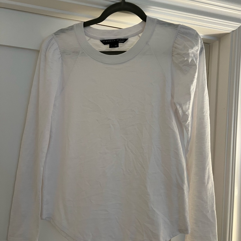Veronica Beard White Ruffled Long Sleeve Blouse